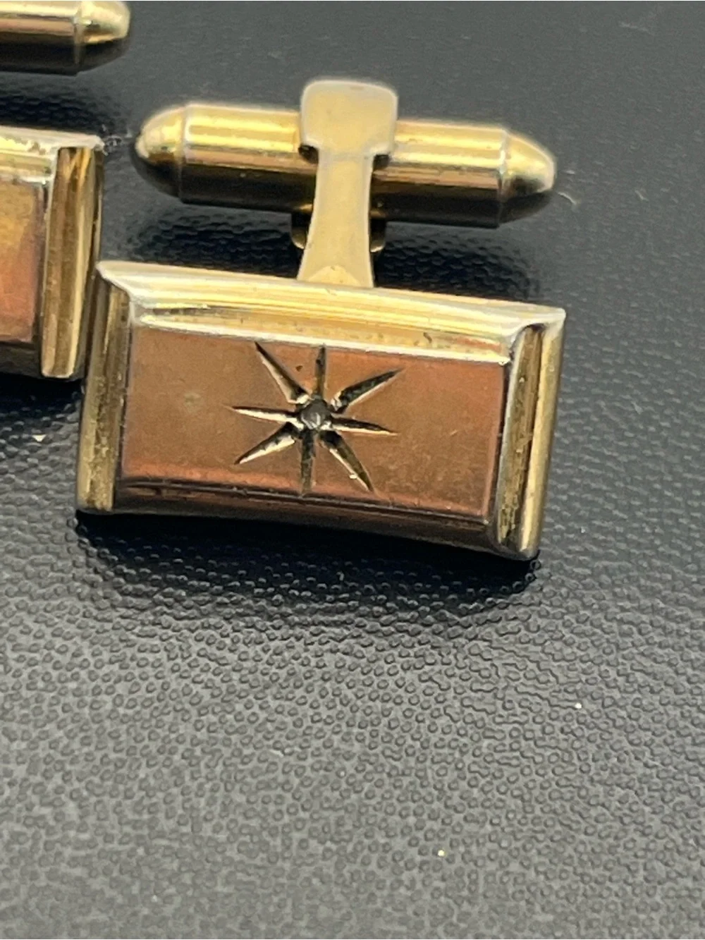 MCM atomic starburst Pioneer gold tone diamond chip vintage cufflinks 1960’s